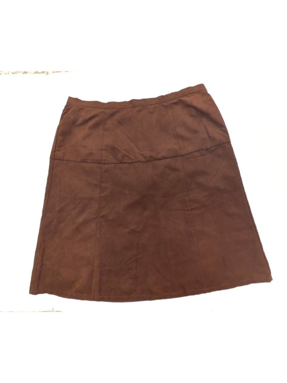 Joan Rivers Faux Suede A-Line Midi Skirt Sz 22XP Brown Zip Button Back Closure